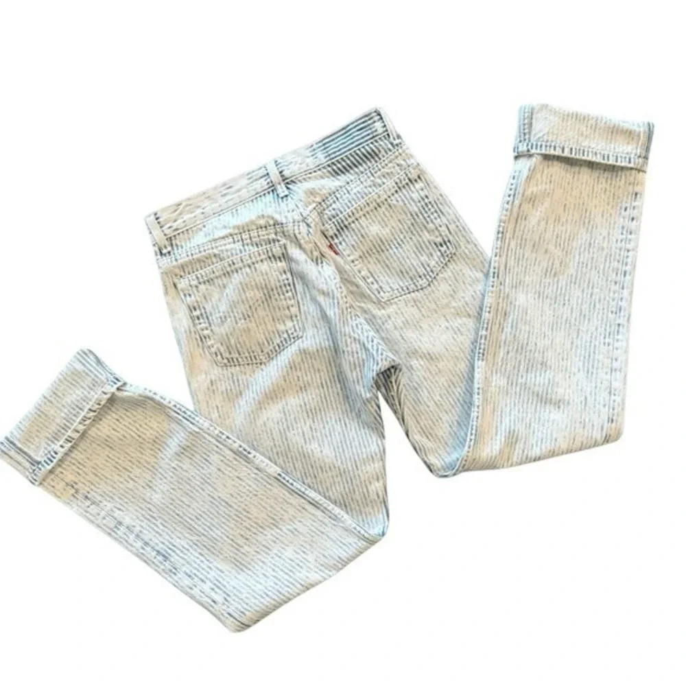 Levis 501 Vintage 80s 29x34 Striped Ghost Wash High Waisted USA